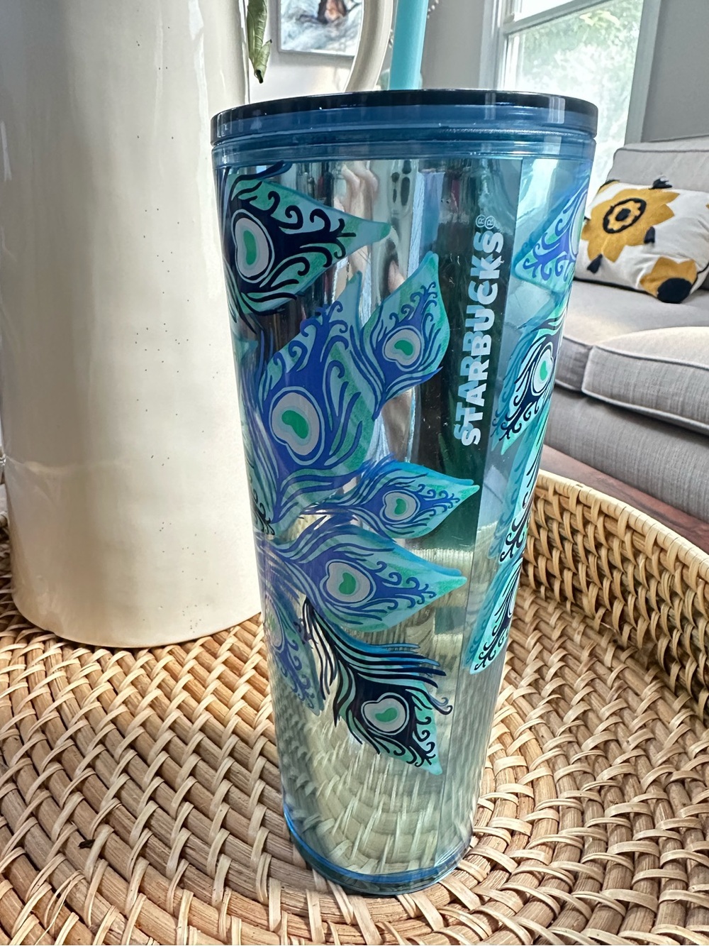 Starbucks 2024 Holiday Blue Peacock 24 oz Venti Cold Cup Tumbler With Straw